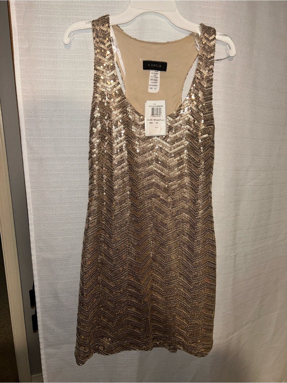 B Darlin Gold Sequin Scoop Neck Mini Dress NWT